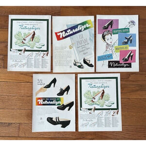 5 Naturalizer Shoes Print Ad Lot 1940s Vintage